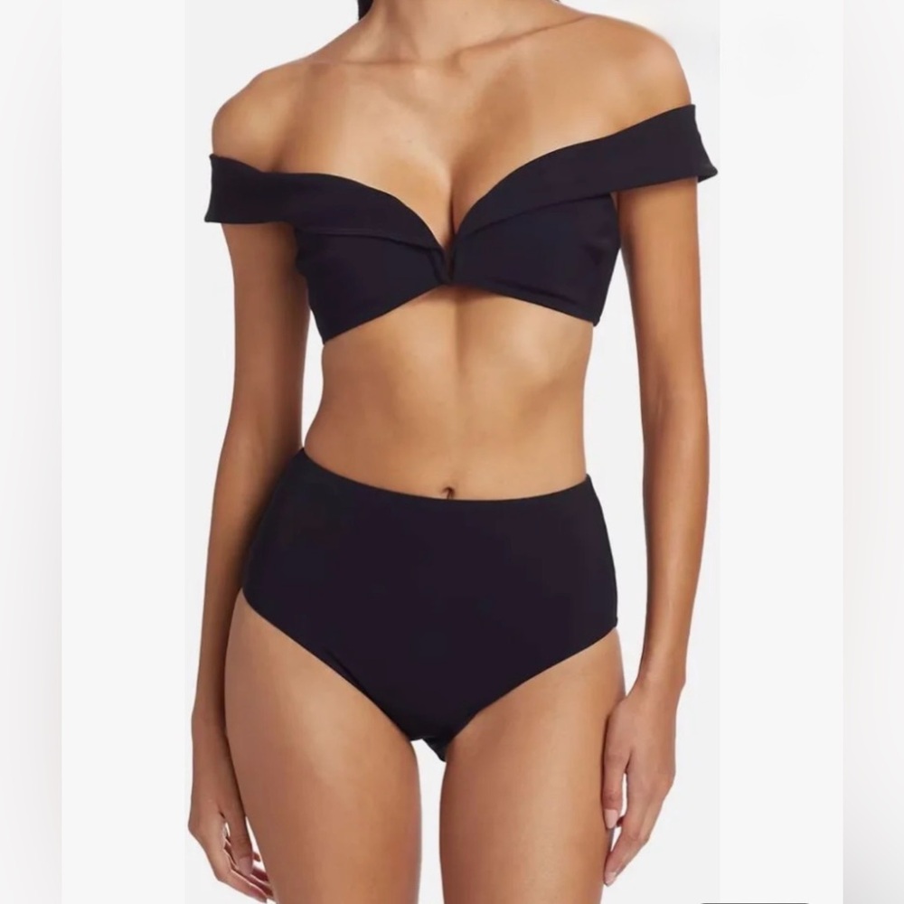 NWT Zimmermann Lexi Off Shoulder Sweetheart Neckline High-Waist Black Bikini Set - Picture 5 of 16